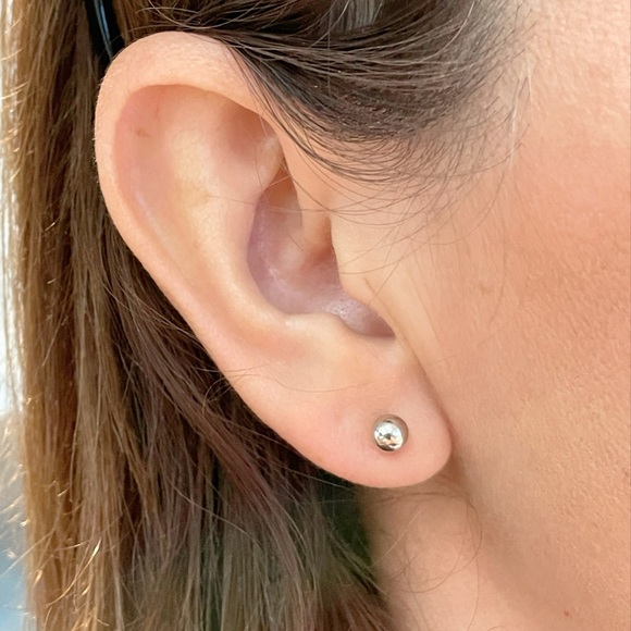 Screw Post and Backs -14K White 4 mm Ball Stud Earrings, for baby or small - Picture 1 of 4
